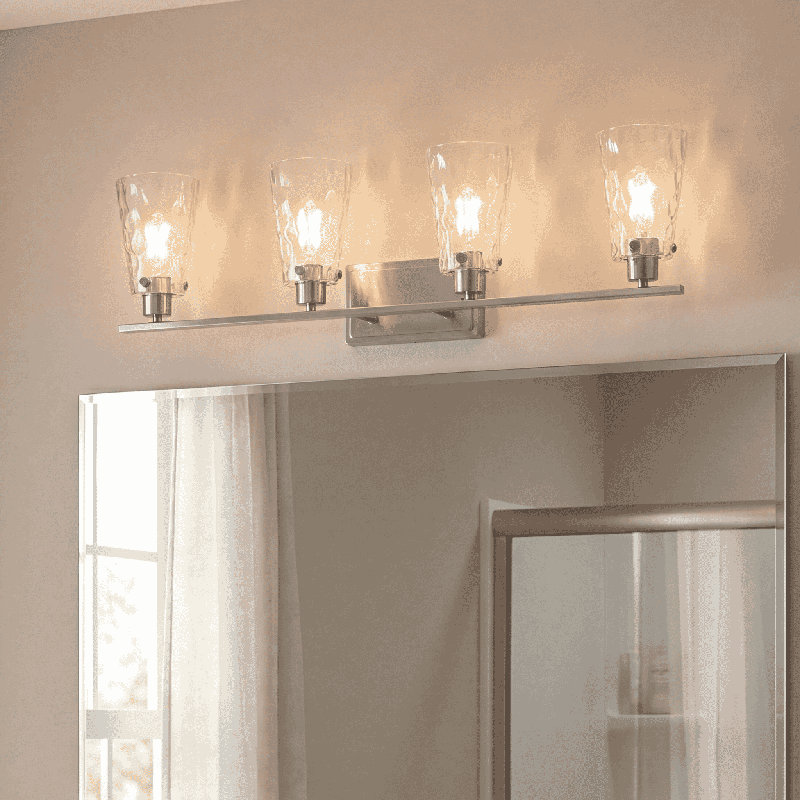 Amabella 4-Light Dimmable Nickel Vanity Light, 9.25" H x 32.5" W x 32.5" D, 4 Lights