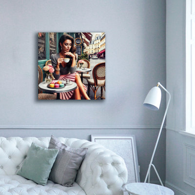 Art mural sur toile Bryant "Macaroons And Coffee In Paris Cafe" par Rey Klimt