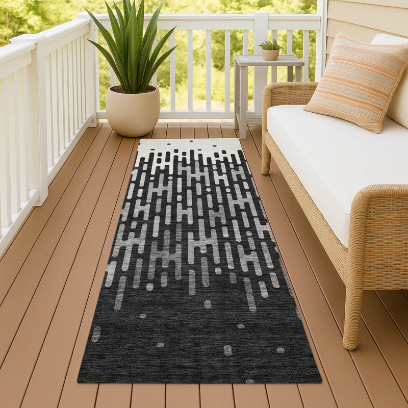 Tapis abstrait lavable à la machine intérieur / extérieur ACN2567, Noir, 2 pi 3 po x 7 pi 6 po