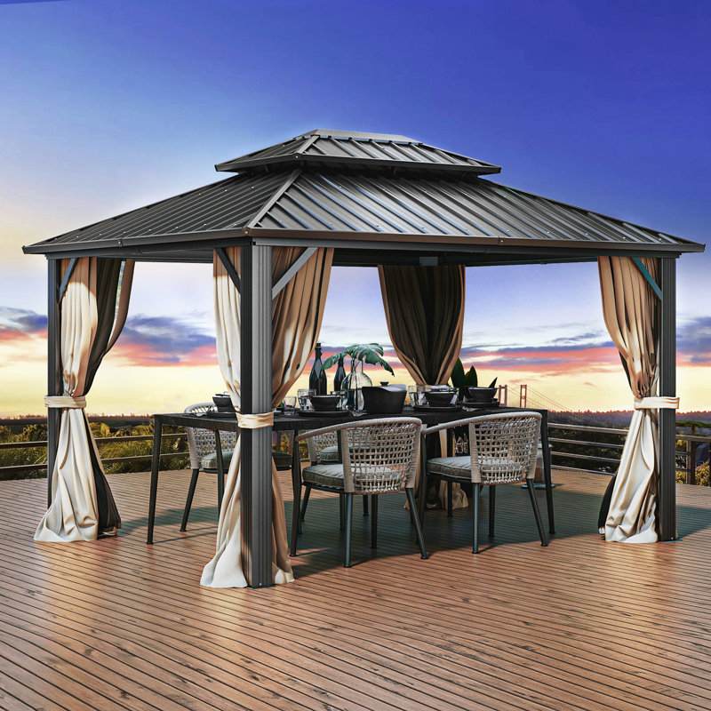 Abri de jardin pour patio en métal en aluminium mesurant l 16 pi P 8 pi., 12 pi X 10 pi X 9 pi 2 2/5 po