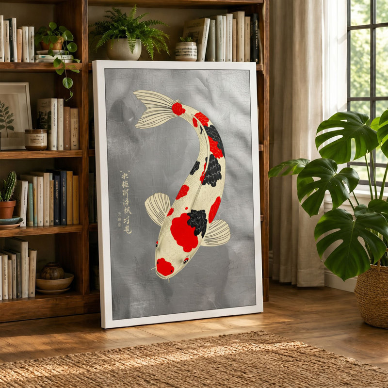 Flowing Koi Japandi - Wrapped Canvas, 24x16 - 61.0 x 40.6 cm, Teal Border