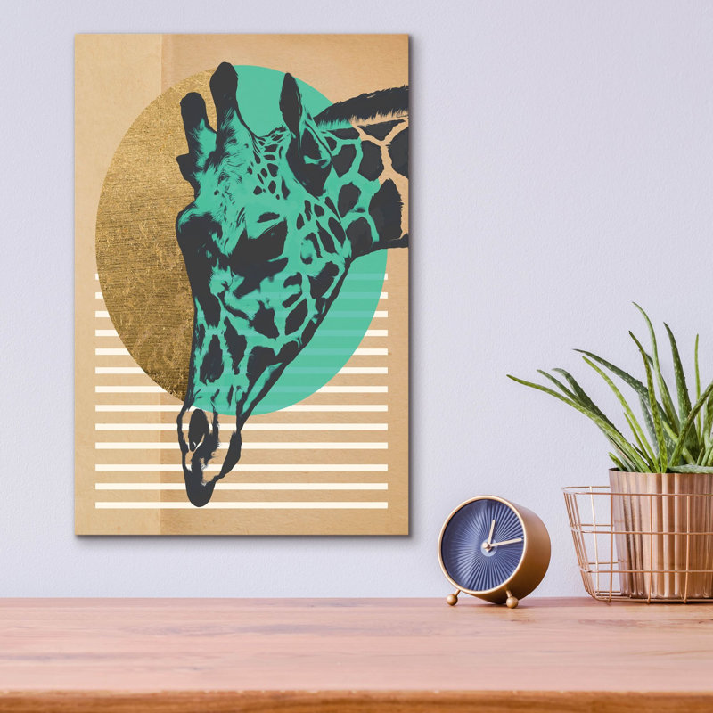  «Gold Geometric Giraffe 1» par Alonzo Saunders, art mural en verre acrylique, 12 po x 16 po