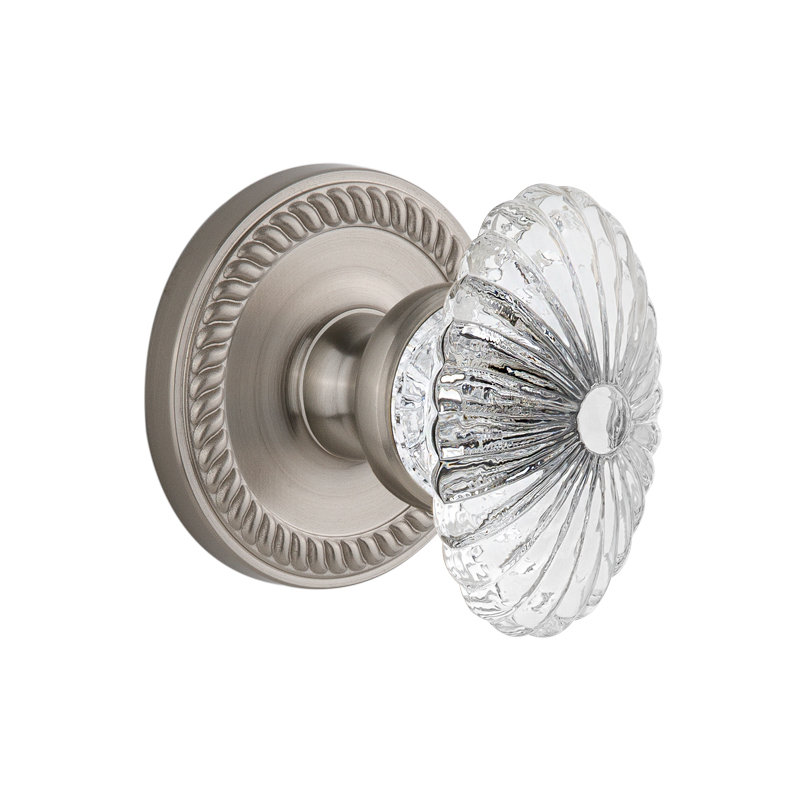 Grandeur Newport Rosette Double Dummy with Burgundy Crystal Door Knob, Satin Nickel