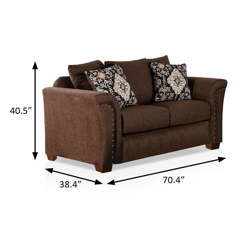 70.4" W Transitional Loveseat, Chocolate/Tan