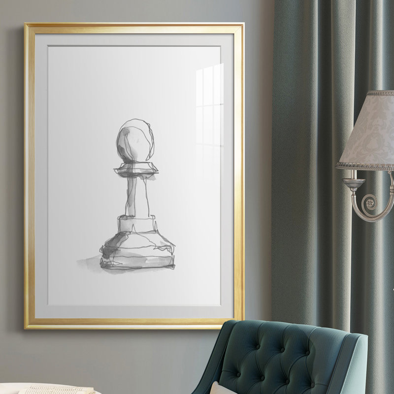 Chess Room Study VI - Reproduction encadrée, Or, H 42,5 po x l 30,5 po x P 1 po