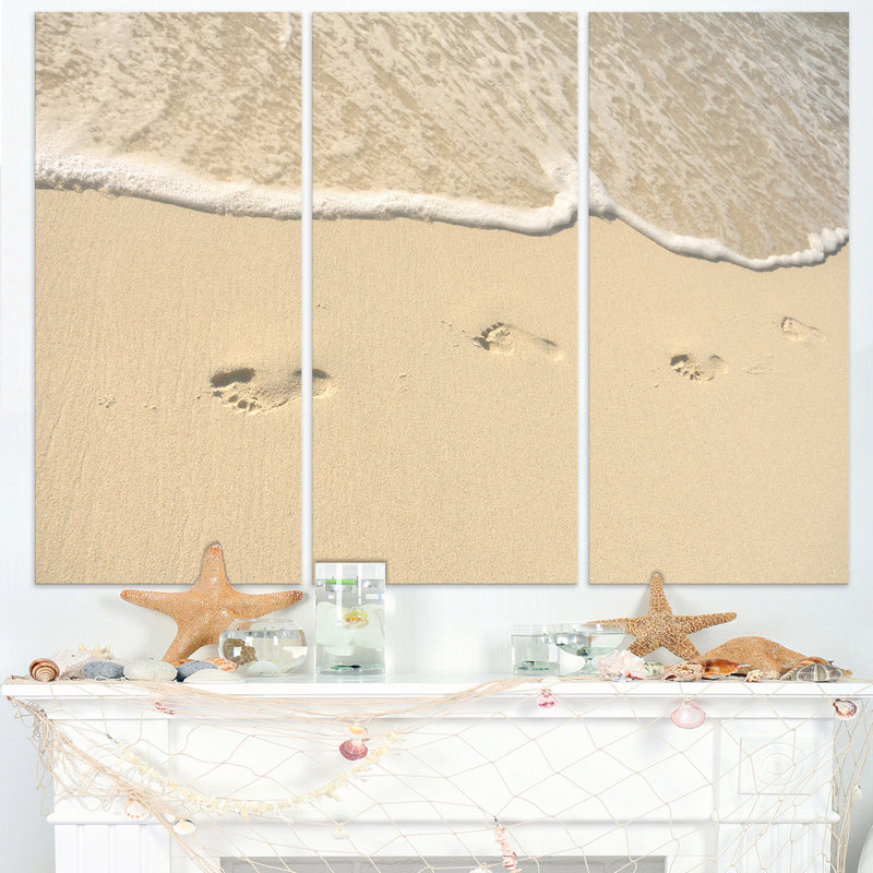 Empreintes en sable sur la plage, ensemble de 3 reproductions de photos sur toiles tendues