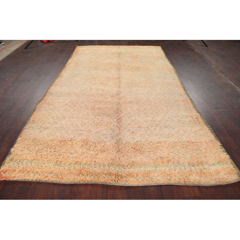 Tapis décoratif beige en laine noué à la main de conception unique 5 pi 11 po x 10 pi 7 po noué à la main