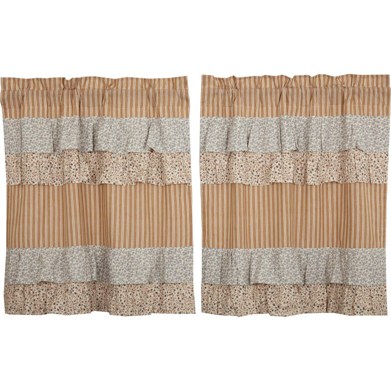 Rideau de café en coton Charla, Or / bleu marine / crème, l 36 po x L 36 po