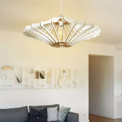 Elegant White Chandelier, Scandinavian Design, 22 x 23.2 inches | Adjustable Cable, MDF Body, E27 Socket (Max 40W) | Perfect for Living Room, Dining Room & Entryway, Stylish & Modern Lighting Fixture