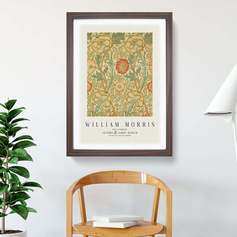 Pink and Rose Print by William Morris - Picture Frame Painting, 36cm H x 27cm W x 2cm D, Walnut Framed