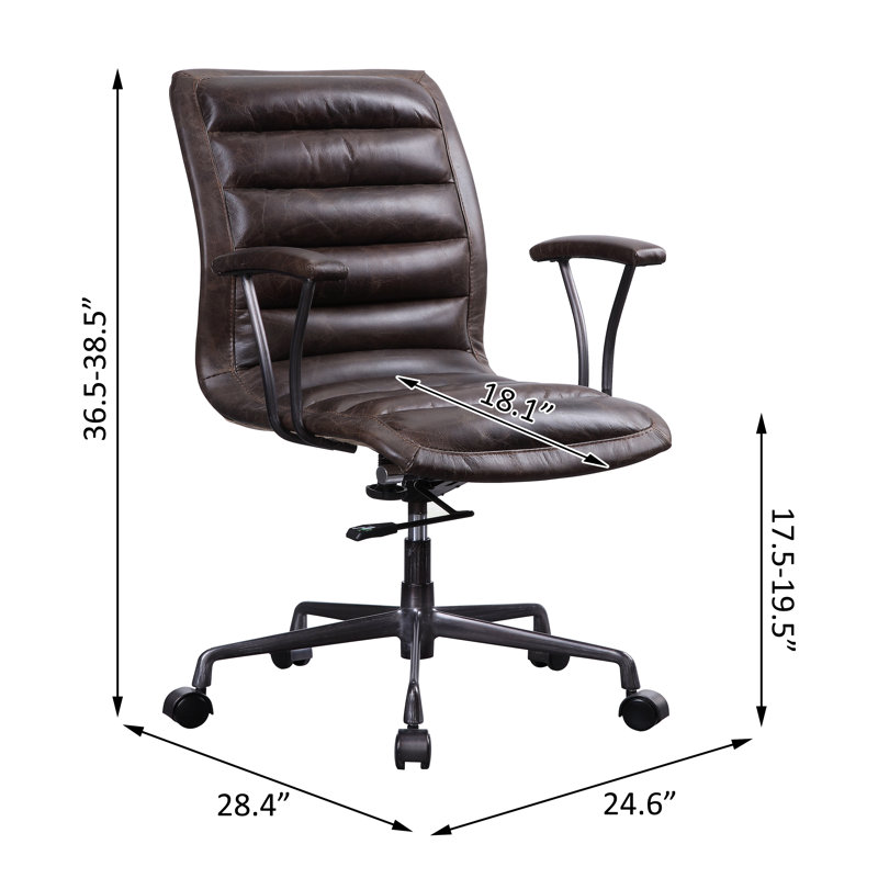 Chaise de bureau, cuir fleur vieilli chocolat
