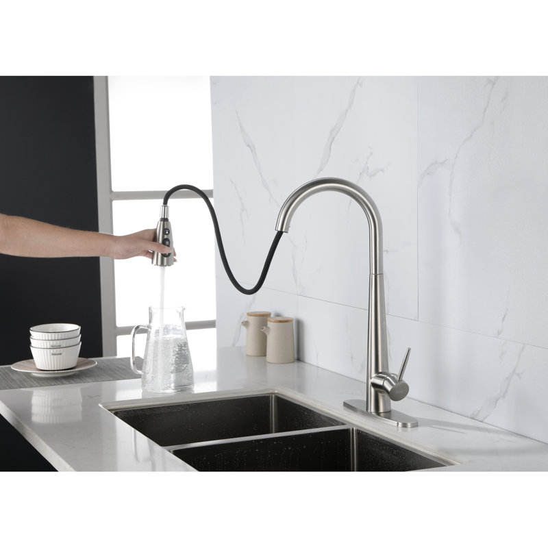 Single Handle Stainlesaucet With Pull Down Sprayer, Brushed Nickel