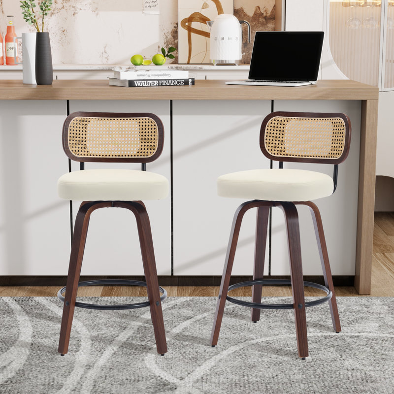Ensemble de 2 tabourets de bar et de comptoir pivotants en similicuir , Beige