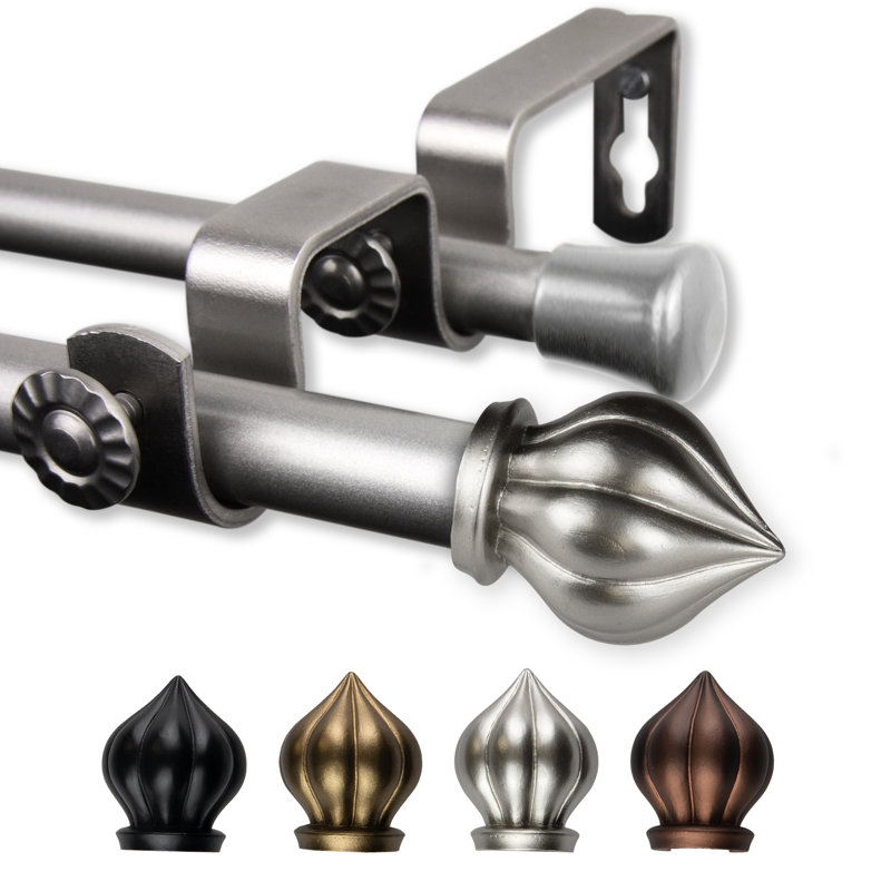 Tringle à rideaux double Primrose 5/8 po de diamètre, 28" – 48", Nickel satiné