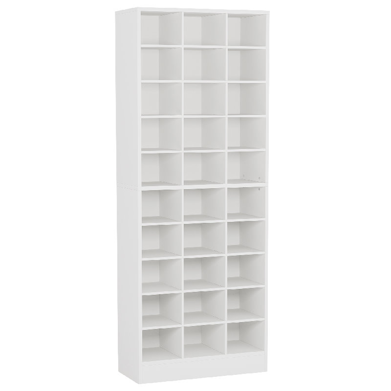 25.6 Inches 10-Tier White Wooden Shoe Storage Cabinet, Modern 30-Cubby Wooden Shoe Rack Organizer, White