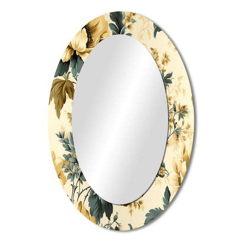 Vintage Farmhouse Peonies Damask - Traditional Oval Wall Mirror, 36" H x 24" W