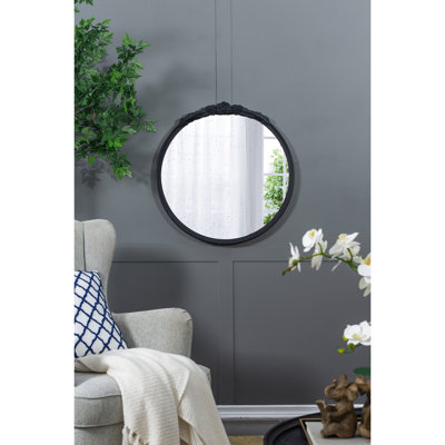 Cadre de miroir rose à la main 30 po x 30 po, couleur noire, pour entrée, salle de bain, cadre rond avec espace de vie, noir, mur de salle de bain