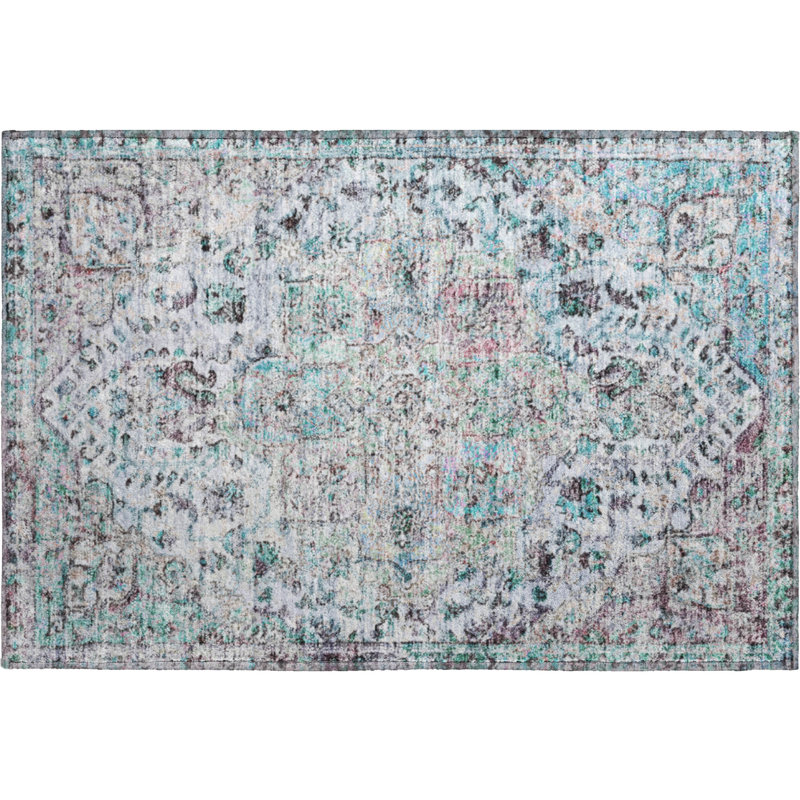 Premium Machine Washable Mayfield AMF2138 global Rug, 1'8" x 2'6", Sky