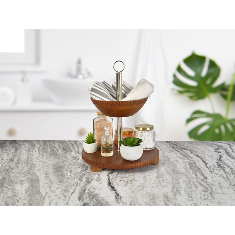 Mikasa Gourmet Basics Hamden 2 Tier Server, Wood Bowl Top And Wood Tray Bottom