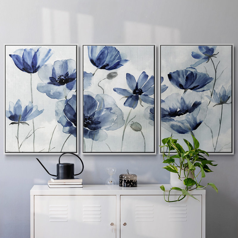 Indigo Spring Awakening, reproduction sur toile 3 pièces, Blanc, H 24 po x l 48 po x P 2 po