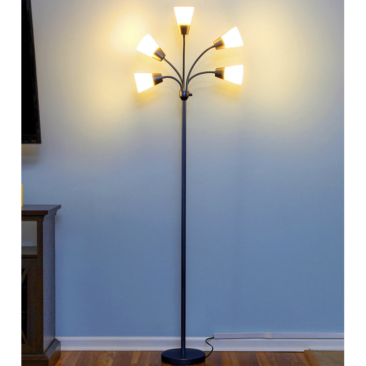 Medusa 78 in. Modern 5-Light Adjustable Gooseneck LED Floor Lamp with 5 Cone Shades