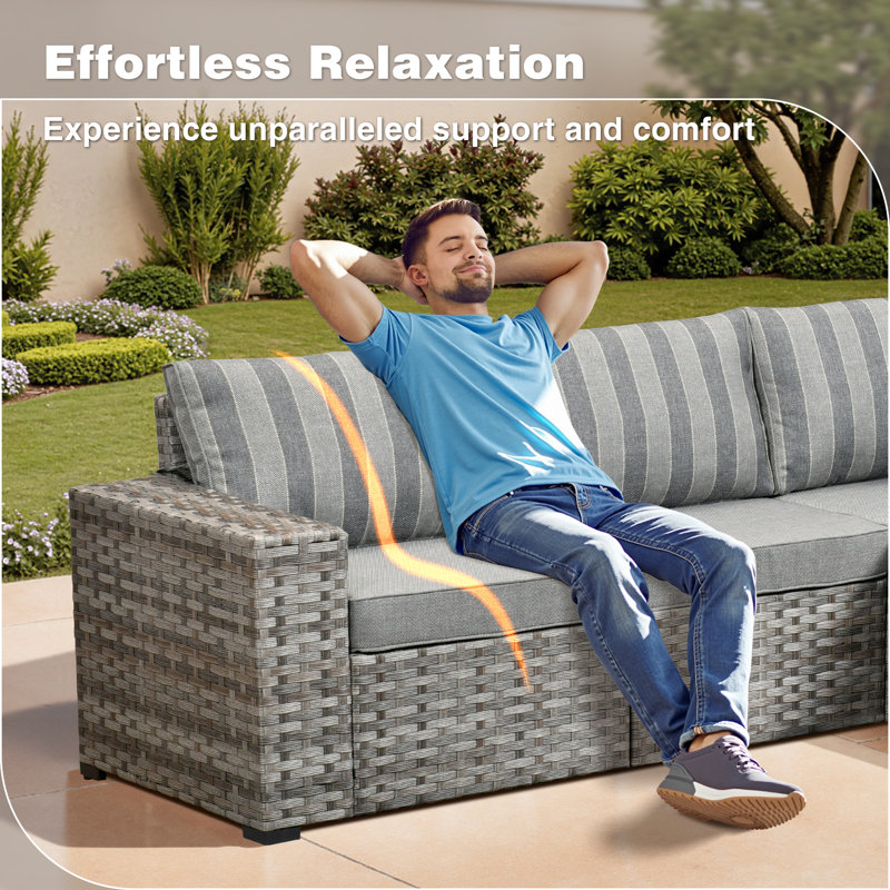 Evanna Wicker 10 - Person Modular Patio Conversation Set with Cushions, Gray Stripe
