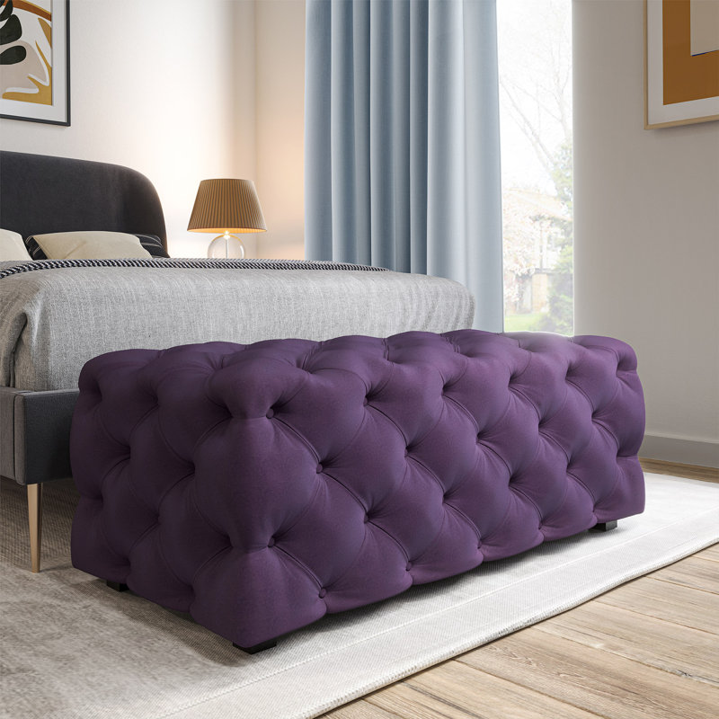Repose-pieds standard capitonné en velours Elsez, Velours mauve