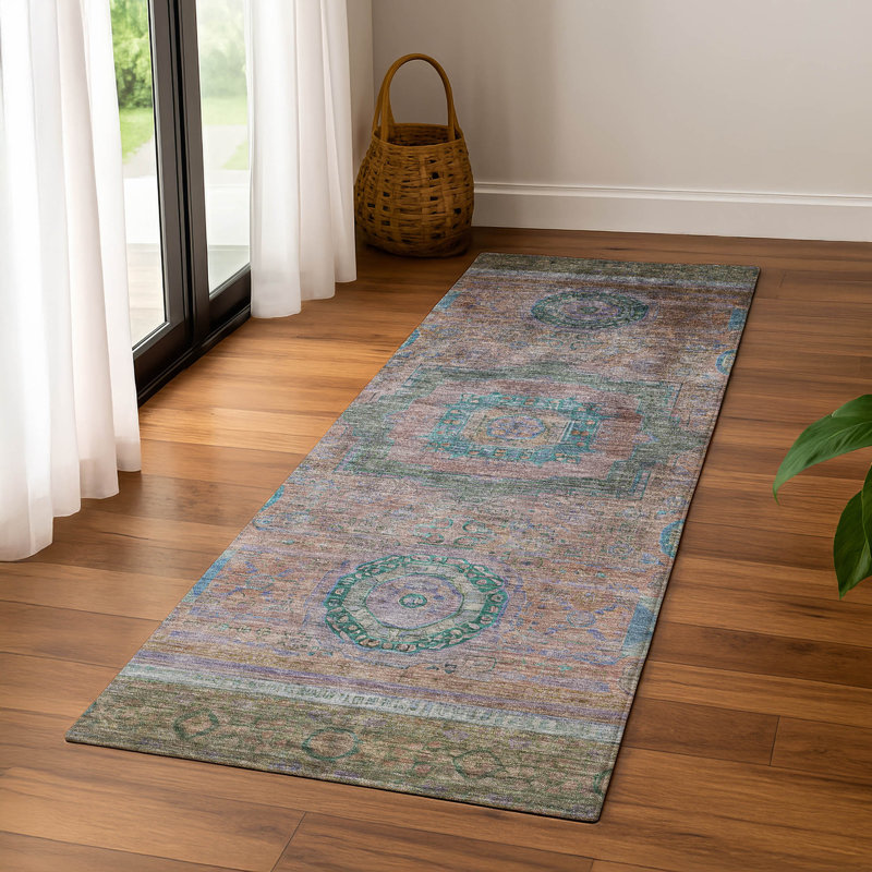 Premium Machine Washable Mayfield AMF2159 global Rug, Runner2'3" x 7'6", Copper