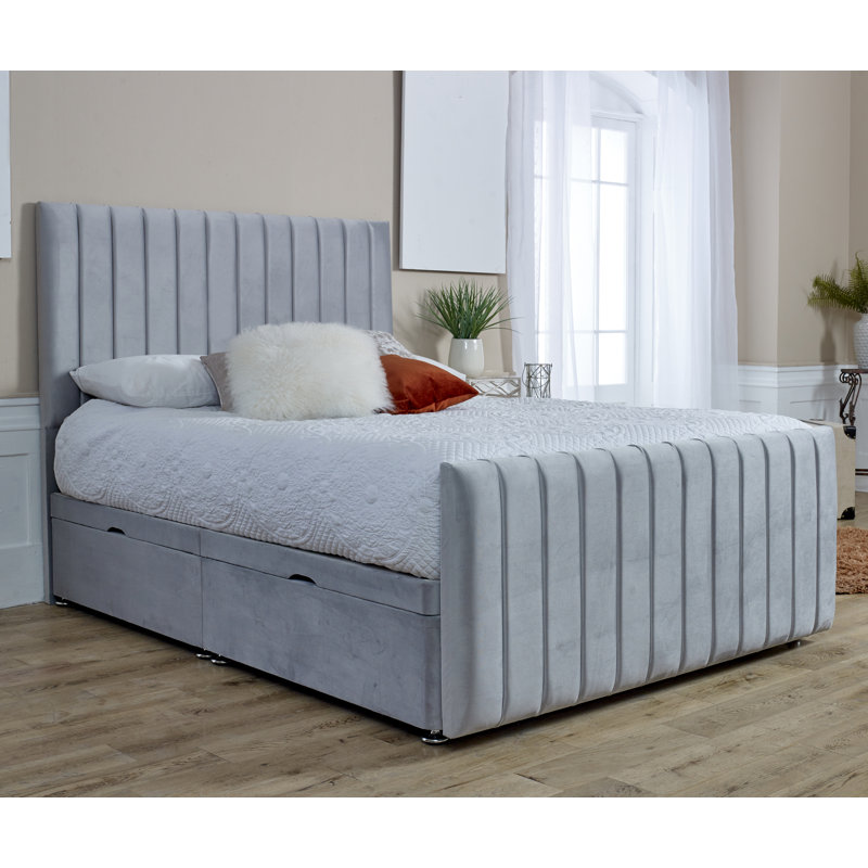 Adren Upholstered Ottoman Storage Bed, Silver, Kingsize (5')