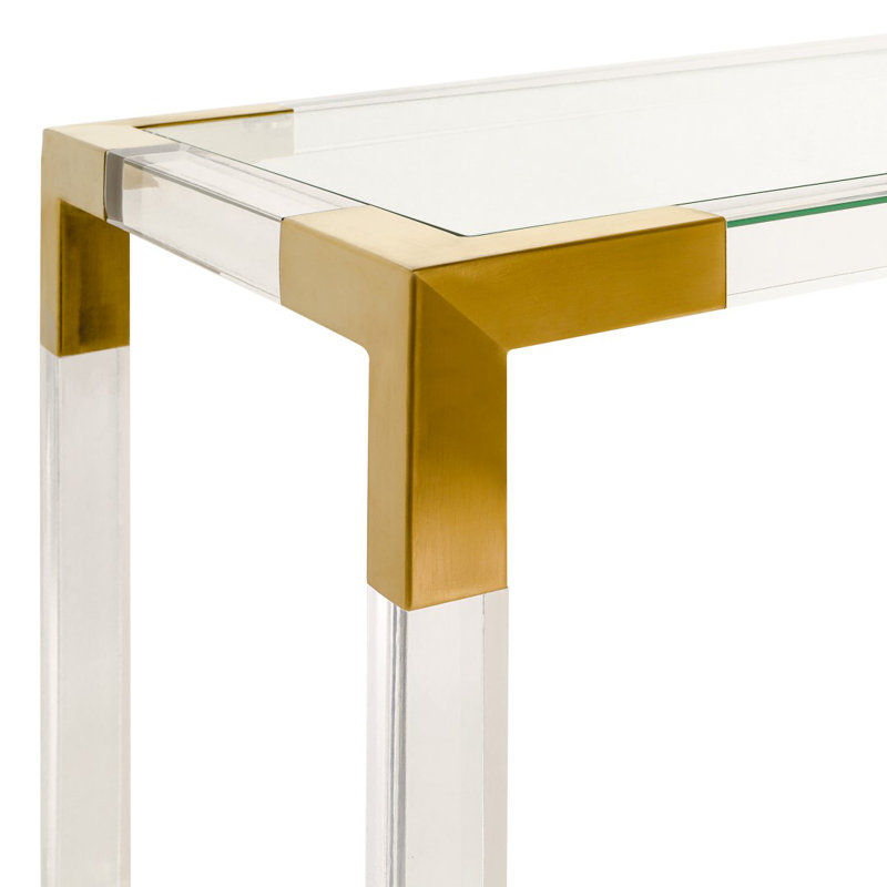 47'' W Glass Console Table, Brass