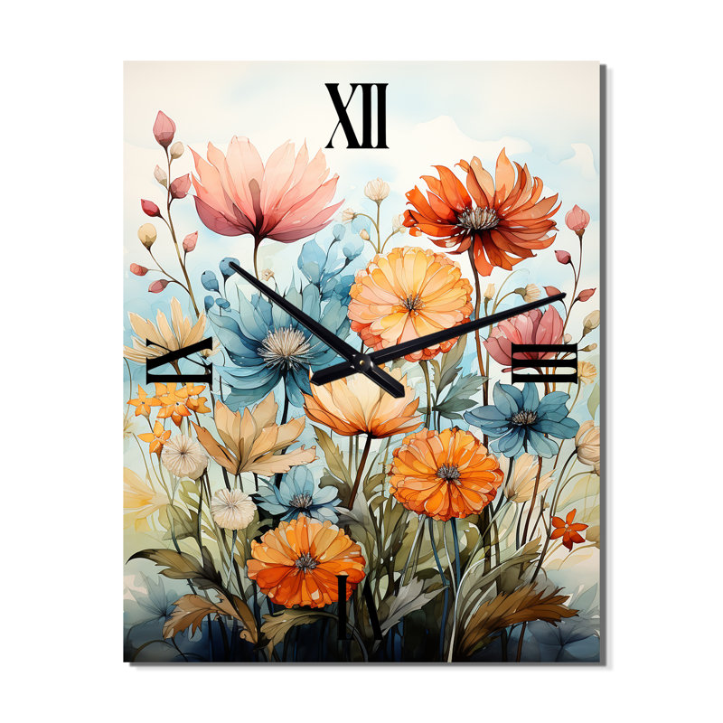 Orange orange, bleu, pétales et beauté - Très grandes horloges murales florales, Très grand