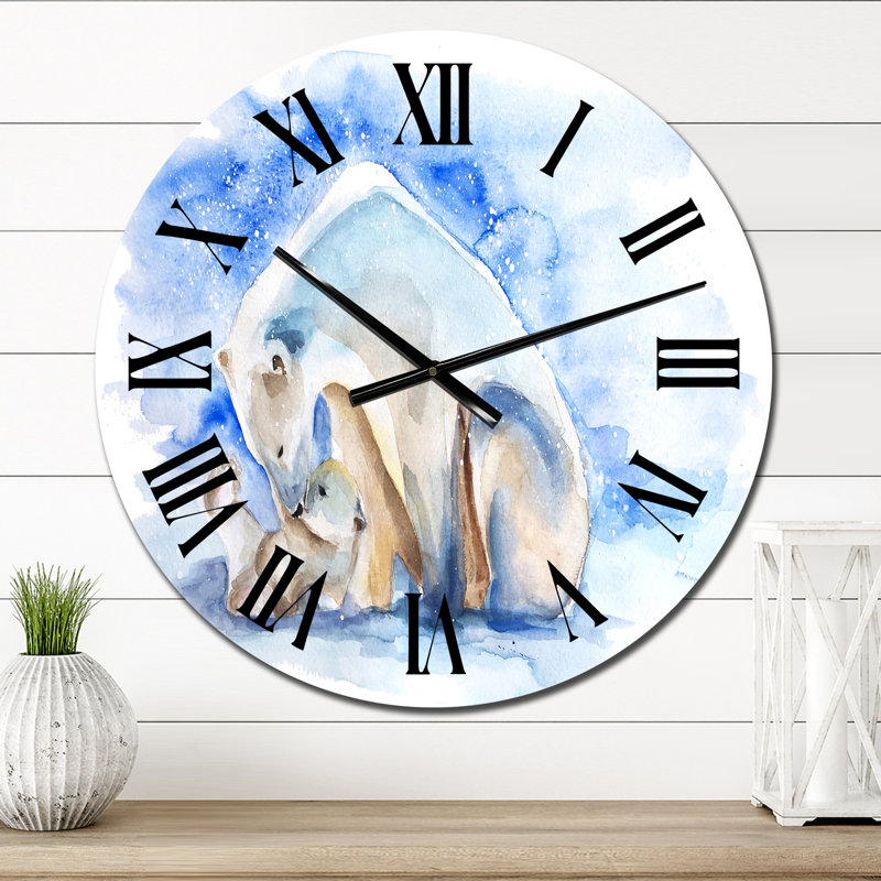 Horloge murale traditionnelle ours polaire avec un ourson, Petit