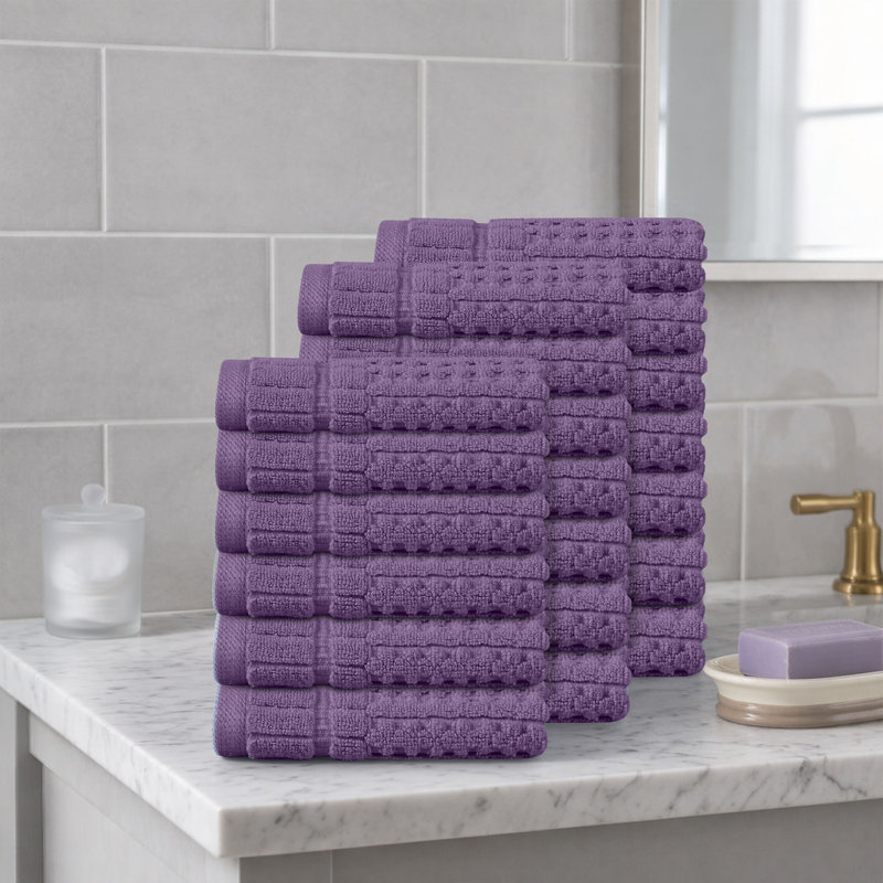 Ensemble de serviettes de toilette 20 pièces Willow - 100% coton peigné, qualité supérieure 630 g / m², mauve, ultra doux et très absorbant (20 serviettes de toilette)