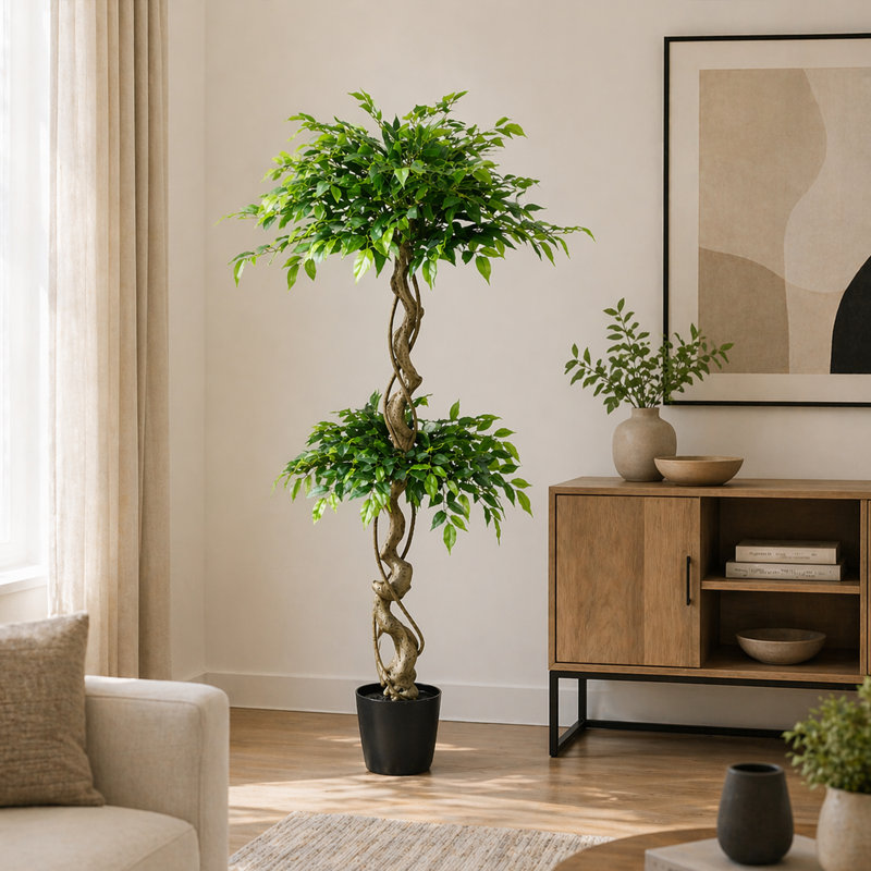 Ficus artificiel 5,2 pi avec pot pour la maison et le bureau, H 63 po x l 29,53 po