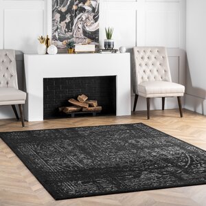 Adetoun Traditional Power Loom Performance Black/Gray Rug