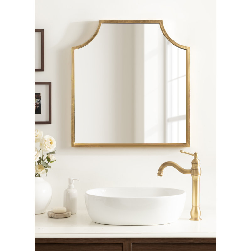 Lympsham Wooden Scalloped Wall Mirror for Use as Bathroom Vanity Mirror, Gold