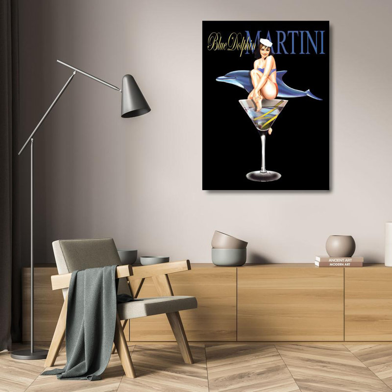Blue Dolphin Martini, H 24 po x l 18 po