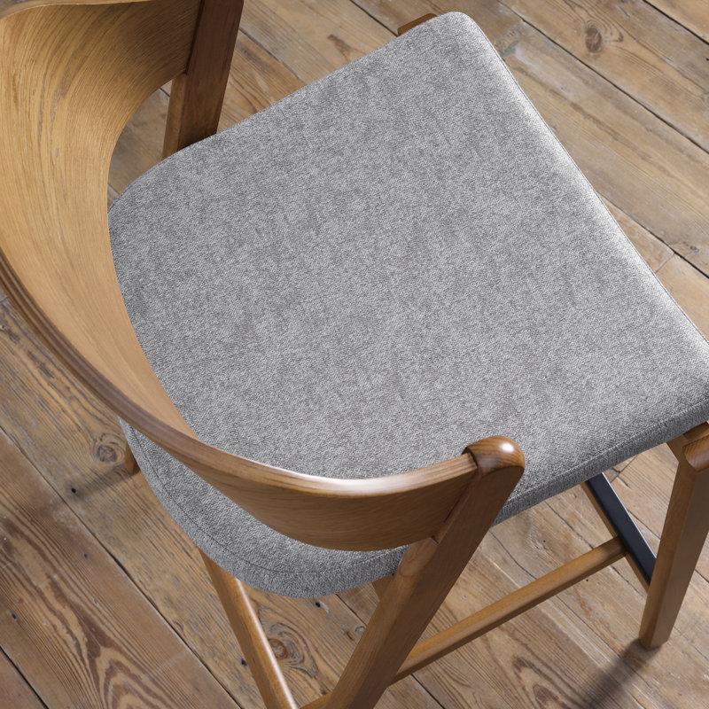 Upholstered Counter Stool with Solid Wood Frame, Medium Wood