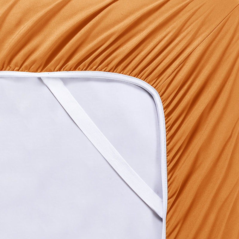 Pumpkin Orange Bamboo Queen Sheet Set with Microfiber Pillowcases