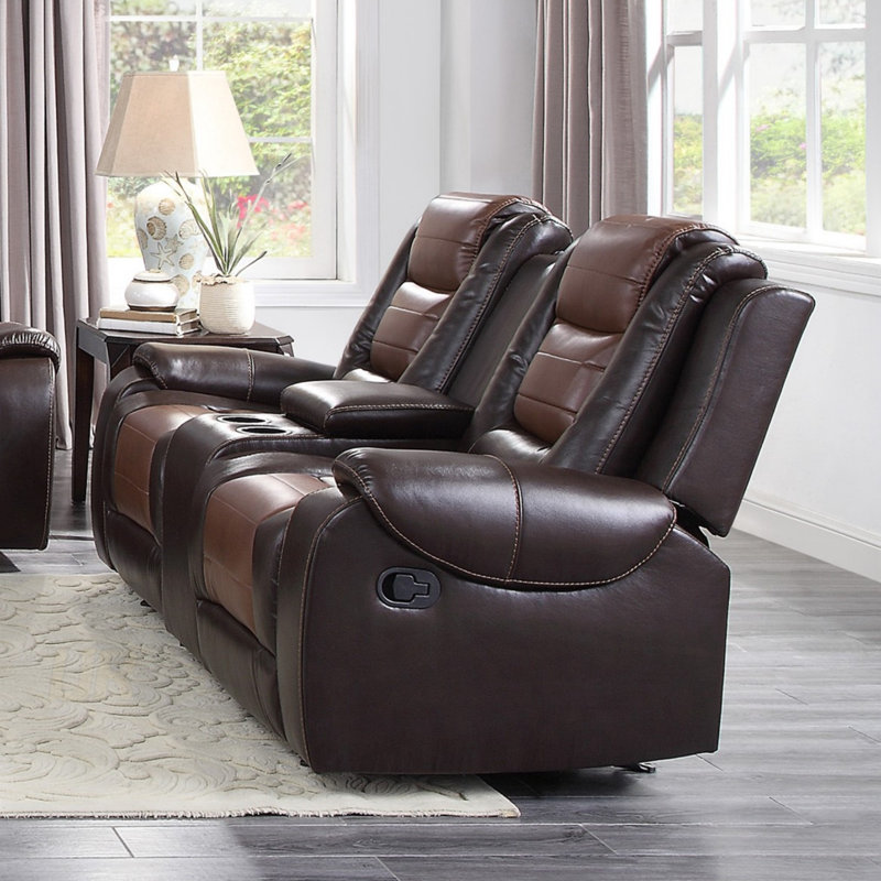 Causeuse inclinable moderne de luxe moderne avec console centrale et revêtement en similicuir de qualité supérieure pour un salon formel confortable
