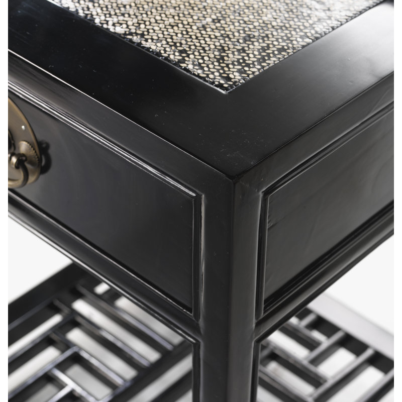Hangzhou 45cm W Solid Wood Bedside Table, Black Lacquer