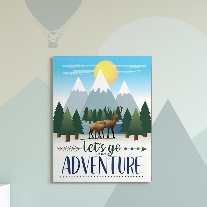 Aleia «All Go Adventure», phrase, forêt, animal, chaîne de montagnes, art, H 48 po x l 36 po, Toile tendue