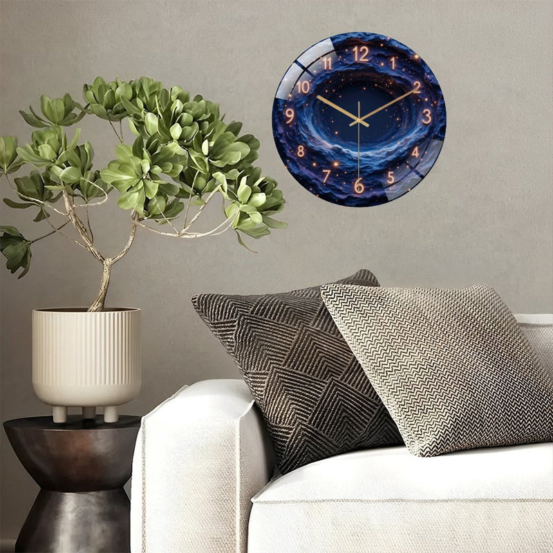 Horloge murale silencieuse en verre trempé de 30 cm, « Thème Galaxie », sans tic-tac, fonctionne avec des piles AA (non incluses), décoration artistique pour la maison