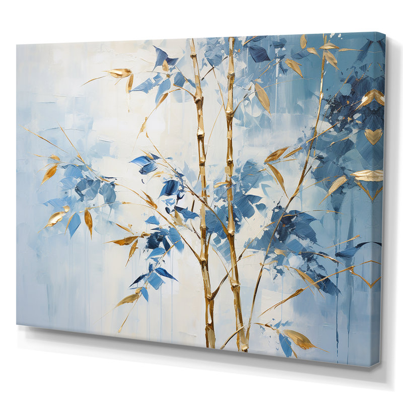 Danse de bambou bleue et dorée II - salon d'art mural en bambou_106587, H 12 po x l 20 po x P 1 po, Toile tendue