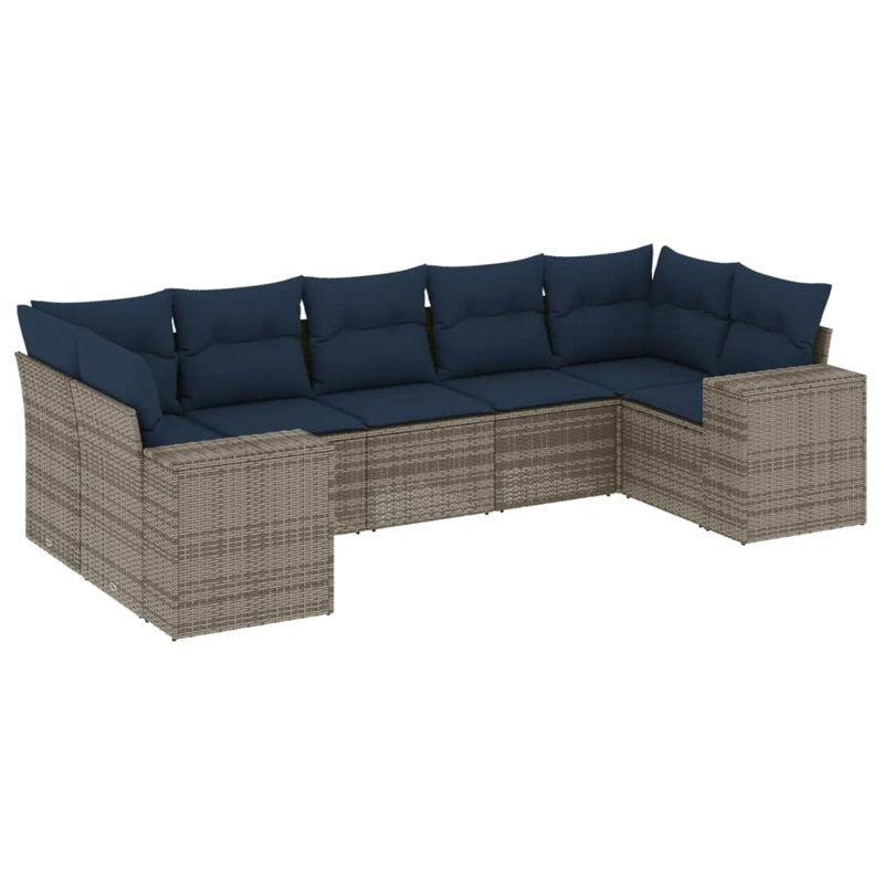 Vidaxl 7 Piece Patio Sofa Set With Cushions Grey Poly Rattan