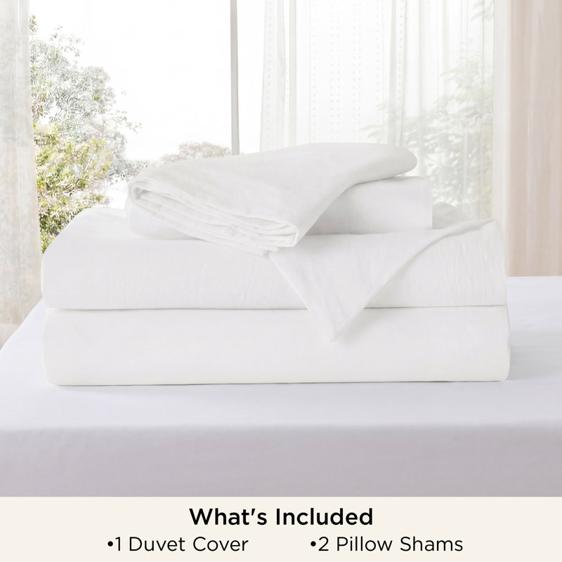 Bedsure 100% Washed Cotton Duvet Cover Oversized Queen Set -  Minimalist Cotton Beding Set For All Season（set of 3）
