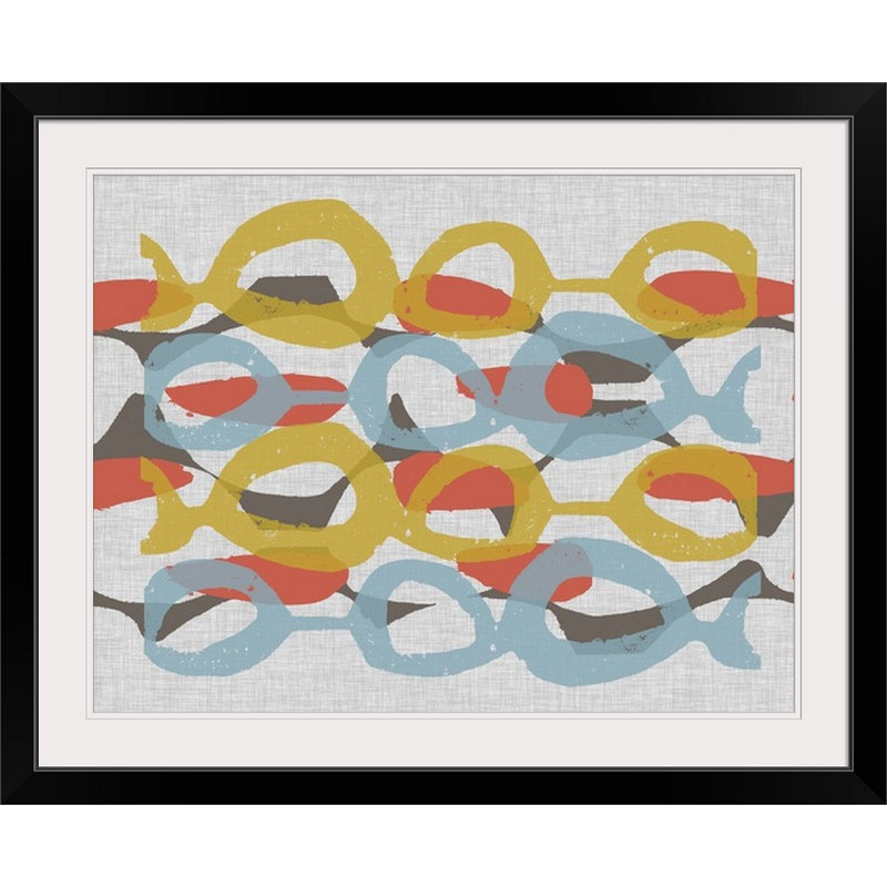 Mid Century Pattern " Mid Century Pattern I " by Jennifer Goldberger, 20" H x 24" W x 1" D, Black Frame
