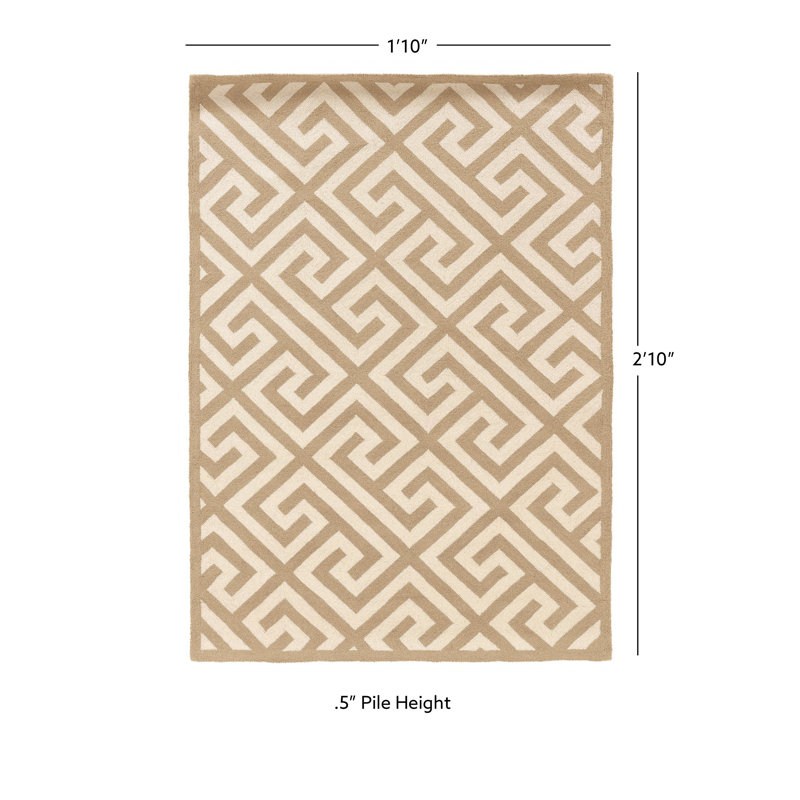 Hand Hooked Wool Geometric Indoor Rug, Rectangle 1'10" x 2'10"