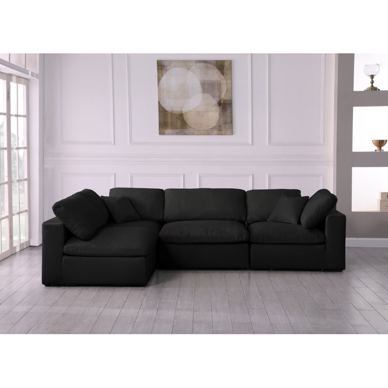 Burrows Upholstered L-Shaped Sectional Reversible, Black Linen Textured Fabric