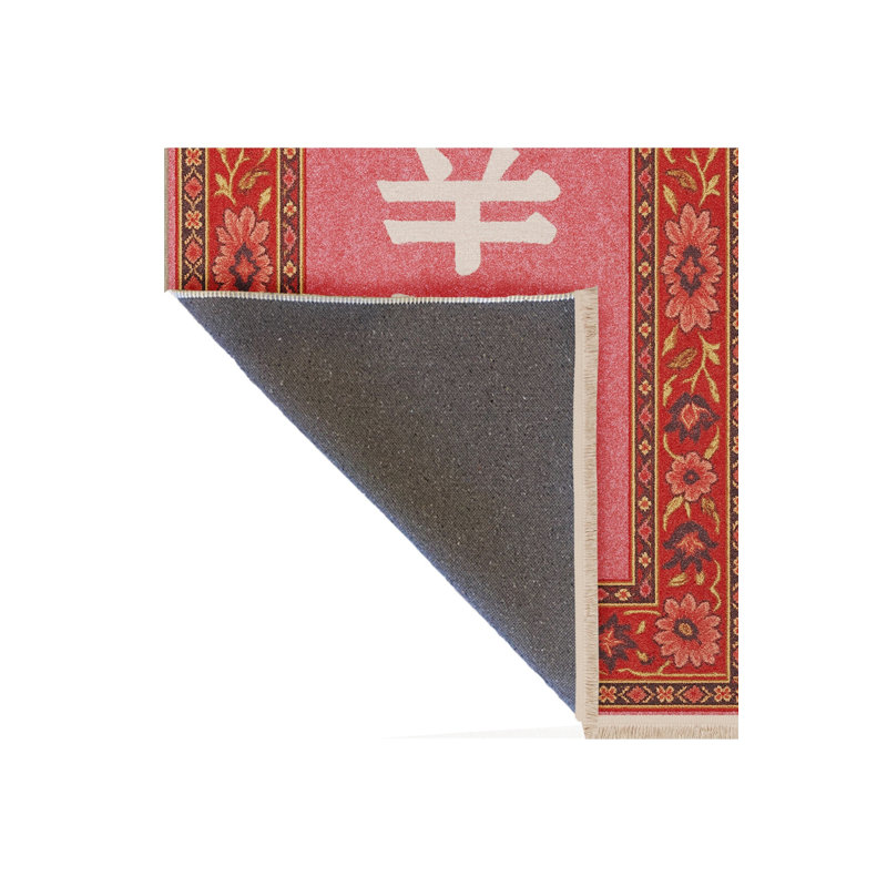 Tapis rose tissé à envers lavable traditionnel Mosso, 6'7" x 9'10"